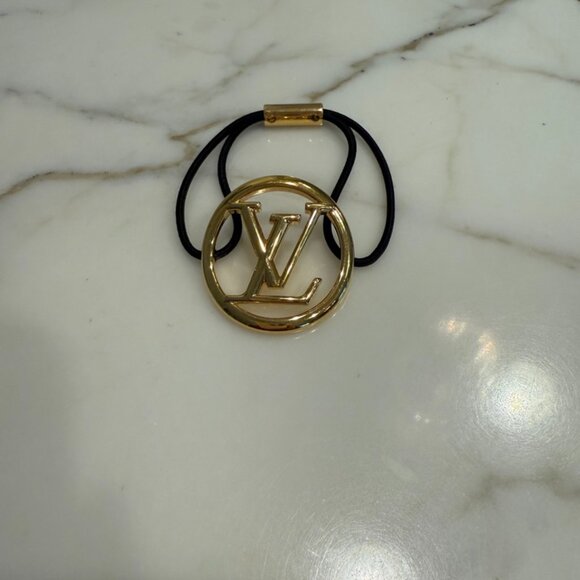 Louis Vuitton M00670 Louise Gold Logo Brown Elastic Hair Tie Louis Vuitton Gold Hair Accessories for Women | eBay main image 2